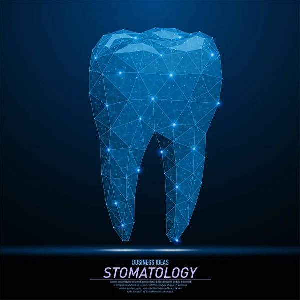 Soyut poligonal hafif diş siluet. İş tel kafes kafes küre enkaz uçan üzerinden. Stomatology diş kavramı. Mavi yapı stil vektör çizim.