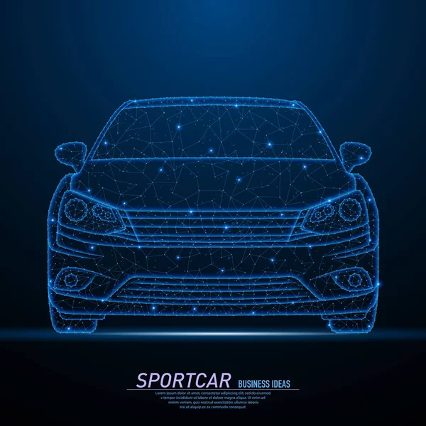 Yüksek hızlı banliyö yolcu treni, ön veiw soyut poligonal ışığı. İş tel kafes kafes küre enkaz uçan üzerinden. Seyahat kavramı. Mavi yapı stil vektör çizim.