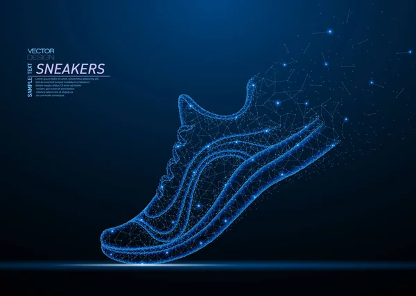 Closeup soyut poligonal ışık Ayakkabı snickers. İş tel kafes kafes küre enkaz uçan üzerinden. Spor giyim kavramı. Mavi yapı stil vektör çizim.