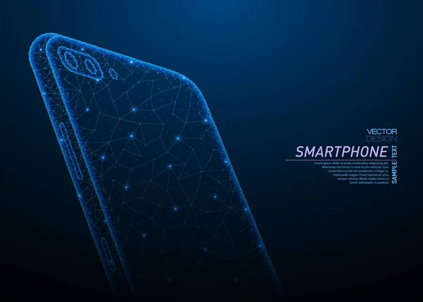 クローズ アップ携帯電話の抽象的な多角形光 ビジネス ワイヤは 飛び散る破片から球をメッシュします 通信アプリ スマート フォンのコンセプト 青い構造ベクトル イラスト — ストックベクタ