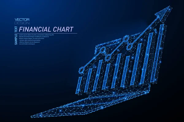 Ok büyüme grafiği ile dizüstü bilgisayarın soyut çokgen ışık tasarımı.