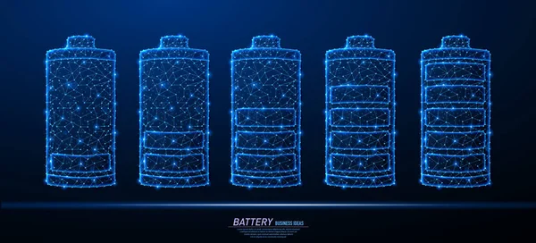 Pil şarj simgelerinin soyut çokgen ışık tasarımı seti.