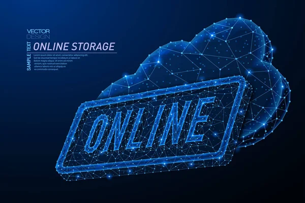 Diseño abstracto de luz poligonal de almacenamiento en la nube palabra en línea . — Archivo Imágenes Vectoriales