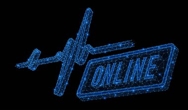 Online kelime panosu işareti ile insan nabız dalga soyut çokgen ışık tasarımı