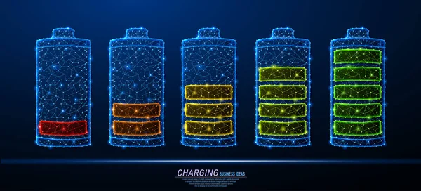 バッテリー充電アイコンセットの抽象的なポリゴンライトデザイン. — ストック写真