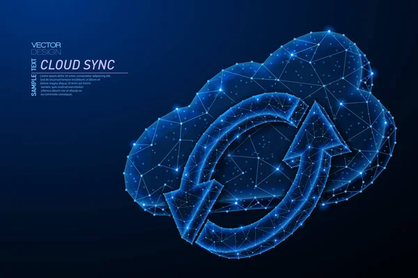 Conception légère polygonale abstraite du stockage en nuage avec signe de synchronisation . — Image vectorielle