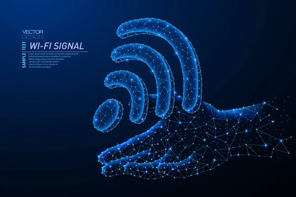 Abstraktní polygonální světelný design s Wi-Fi vlnou, symbol — Stockový vektor