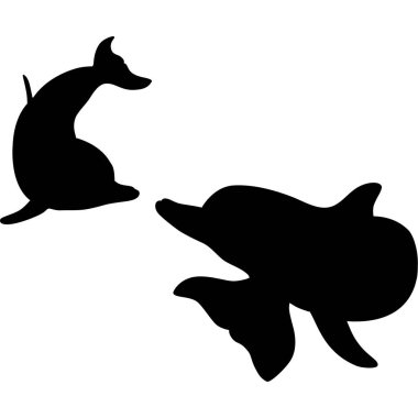 Siluetleri yunusların beyaz zemin üzerinde. İki yunuslar sarsın