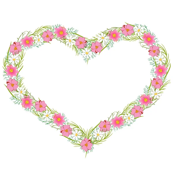 heart-shaped flower wreath on white background, for creating borders, wreaths, for decoration of postcards, posters, paper, gifts, stickers, covers