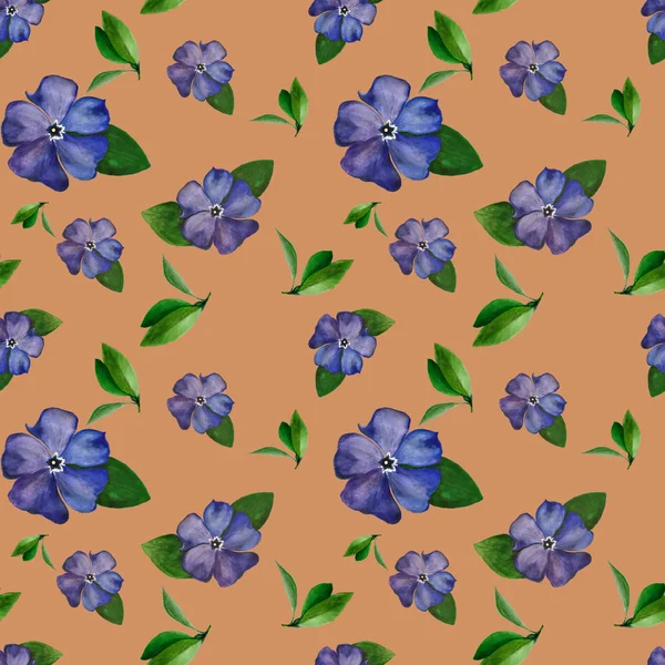 Akwarela bezszwowy wzór niebieskich kwiatów i leaves2 — Zdjęcie stockowe
