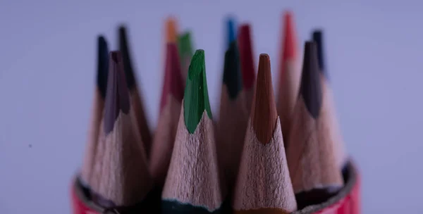Crayons Couleur Prise Vue Macro Fournitures Scolaires Sur Fond Blanc — Photo