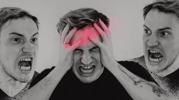 Emotionales Porträt Eines Verrückten Nahaufnahme Konzept Nervenzusammenbruch Psychische Erkrankungen Kopfschmerzen — Stockfoto