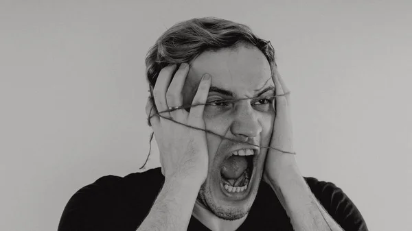 Emotional Portrait Crazy Guy Close Concept Nervous Breakdown Mental Disease — Stock Photo, Image