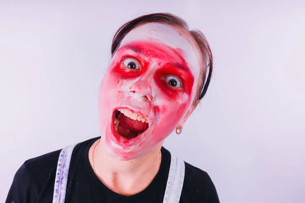 Girl Bright Image Clown Emotional Portrait Student Costumed Presentation Children — Stock Photo, Image