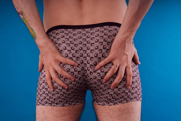 Körperteile Männer Arsch Unterwäsche Aufgeblasenes Gesäß Boxershort Elastische Muskeln Nach — Stockfoto