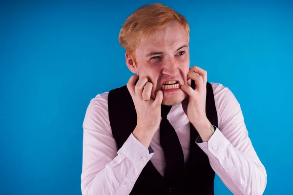 Emotioneel Portret Van Een Gek Close Concept Zenuwinzinking Geestesziekte Hoofdpijn — Stockfoto