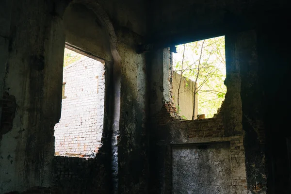 Стара Зруйнована Фабрична Будівля Xix Століття Покинута Будівля Зсередини — стокове фото