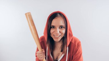 Beyzbol sopası, yarasa kız ile genç Şirin kız. kız ya da beyzbol sopası elinde tutan ceza kadın. Spor ve eğitim