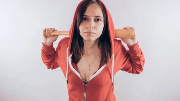 Young Cute Girl Baseball Bat Girl Bat Girl Criminal Woman — Stock Photo, Image