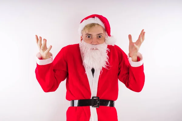 Santa Claus Sobre Fondo Blanco Feliz Año Nuevo Feliz Navidad — Foto de Stock