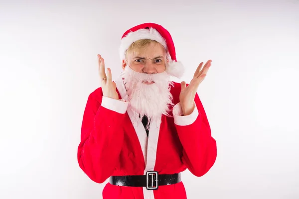 Santa Claus Sobre Fondo Blanco Feliz Año Nuevo Feliz Navidad — Foto de Stock