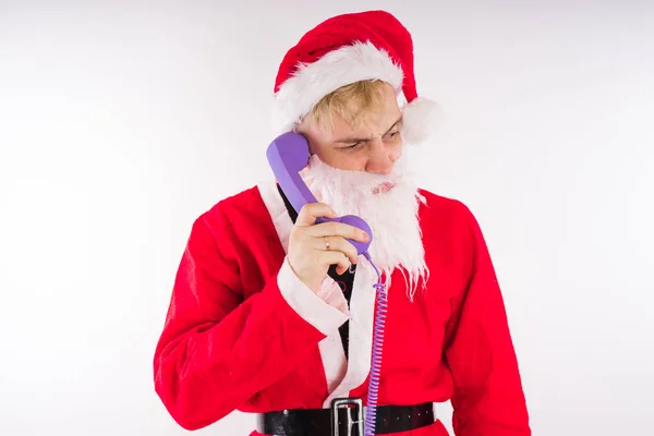 Kerstman Een Witte Achtergrond Gelukkig Nieuw Jaar Merry Christmas — Stockfoto