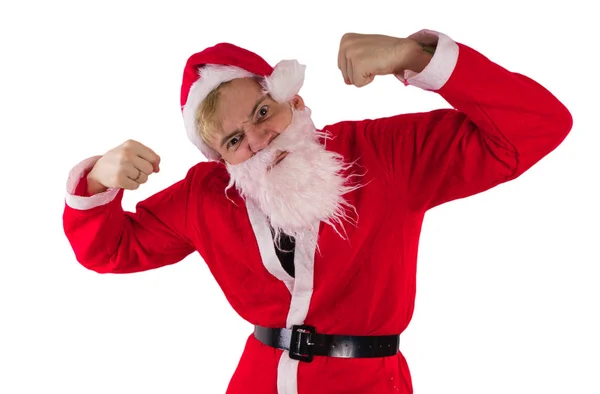 Emocjonalne Santa Claus Białym Tle Pojęcie Zła Mikołaja Wesołych Świąt — Zdjęcie stockowe