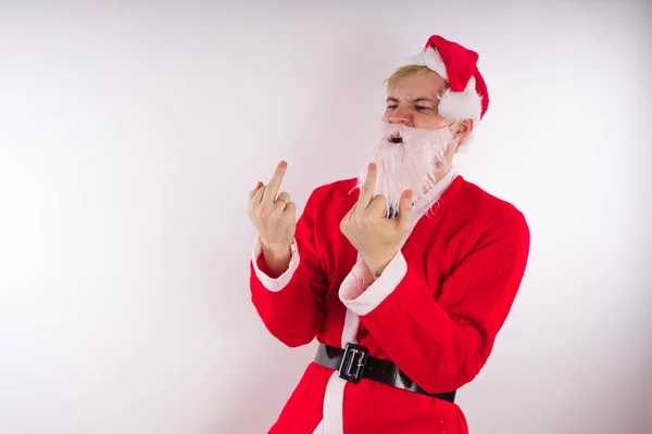 Santa Claus Emocional Sobre Fondo Blanco Concepto Malvado Santa Claus — Foto de Stock