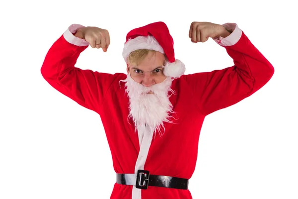 Känslomässiga Jultomte Vit Bakgrund Begreppet Onda Santa Claus Gott Nytt — Stockfoto
