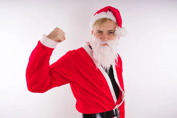 Papai Noel Emocional Fundo Branco Conceito Pai Natal Malvado Feliz — Fotografia de Stock