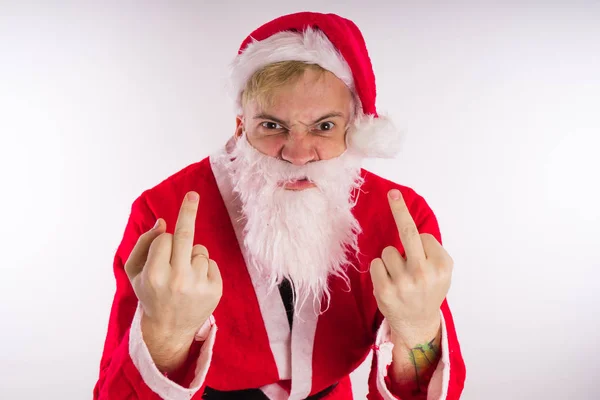 Emotional Santa Claus White Background Concept Evil Santa Claus Happy — Stock Photo, Image