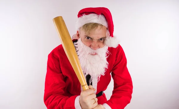 Beyaz Arka Plan Üzerinde Duygusal Noel Baba Kötü Bir Noel — Stok fotoğraf