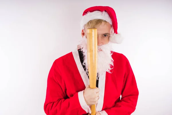 Papai Noel Emocional Fundo Branco Conceito Pai Natal Malvado Feliz — Fotografia de Stock