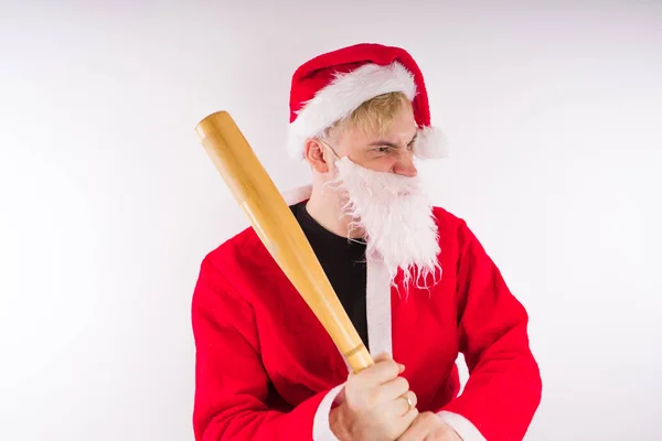 Papai Noel Emocional Fundo Branco Conceito Pai Natal Malvado Feliz — Fotografia de Stock