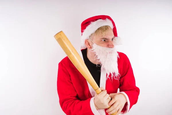 Emocionální Santa Claus Bílém Pozadí Koncept Zlý Santa Clause Veselé — Stock fotografie
