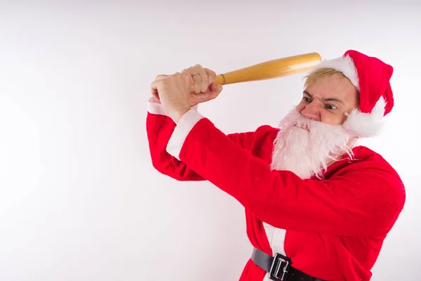 Beyaz Arka Plan Üzerinde Duygusal Noel Baba Kötü Bir Noel — Stok fotoğraf