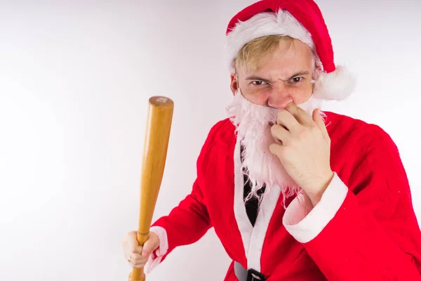 Emotionaler Weihnachtsmann Auf Weißem Hintergrund Das Konzept Eines Bösen Weihnachtsmannes — Stockfoto