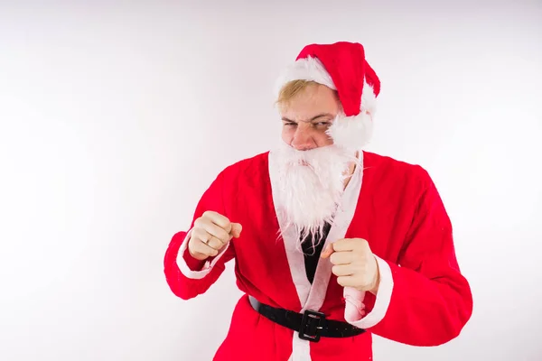 Papai Noel Emocional Fundo Branco Conceito Pai Natal Malvado Feliz — Fotografia de Stock