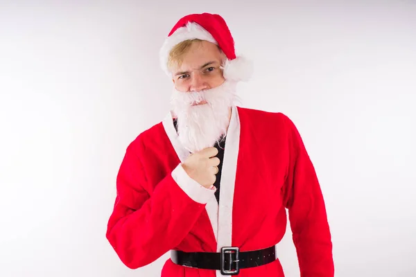 Santa Claus Sobre Fondo Blanco Feliz Año Nuevo Feliz Navidad — Foto de Stock