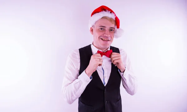 Beyaz Arka Plan Üzerinde Noel Baba Nın Şapkalı Adam Noel — Stok fotoğraf