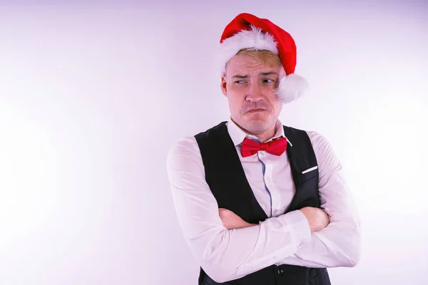 Hombre Con Sombrero Santa Sobre Fondo Blanco Concepto Navidad Oficina — Foto de Stock