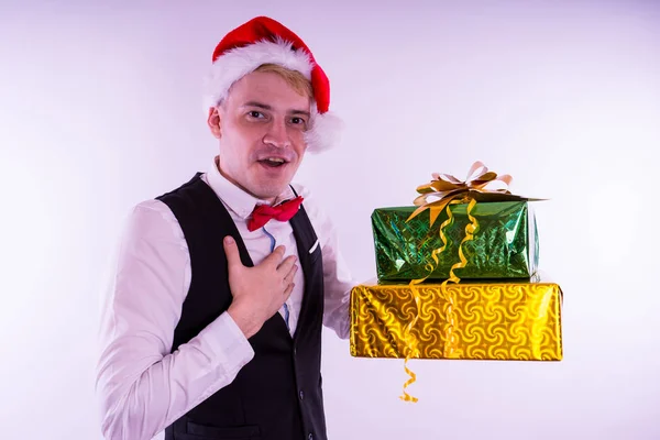 Homme Chapeau Père Noël Concept Noël Bureau Gars Avec Des — Photo