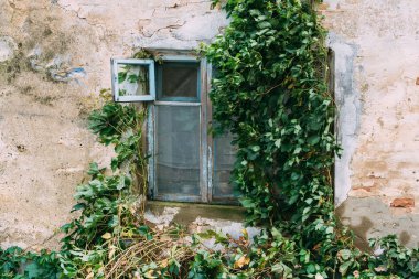 Terk edilmiş eski bir binanın eski penceresi. 