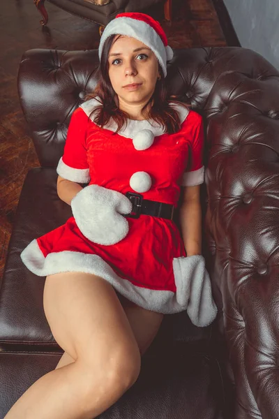 Jolie Fille Habillée Père Noël Bonne Année Joyeux Noël — Photo