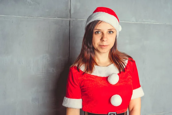Aranyos Lány Öltözött Mikulás Boldog Évet Merry Christmas — Stock Fotó