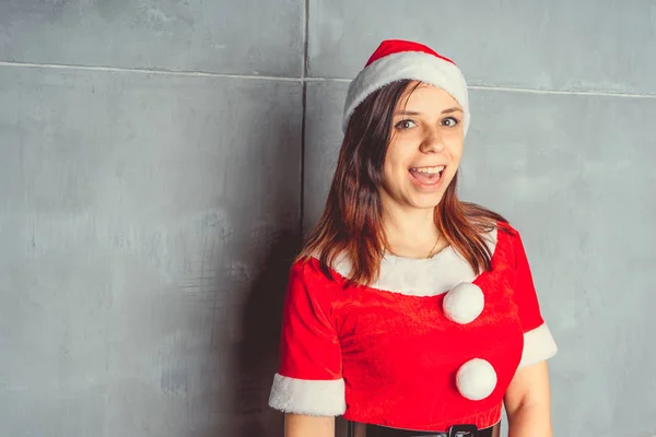 Aranyos Lány Öltözött Mikulás Boldog Évet Merry Christmas — Stock Fotó