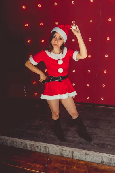 Fête Fête Noël Nouvel Belle Fille Portant Chapeau Rouge Père — Photo