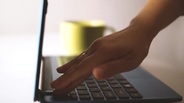 Γυναικεία Χέρια Πληκτρολογώντας Ένα Φορητό Υπολογιστή — Αρχείο Βίντεο