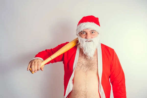 浓厚的感情圣诞老人 在犁裸露躯干 — 图库照片