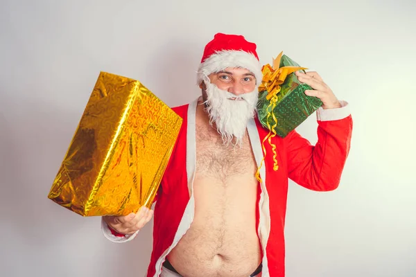 Grueso Emocional Santa Claus Arado Con Torso Desnudo — Foto de Stock